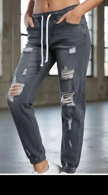 Ženske farmerke-jogger pantalone u tamnosivoj boji sa efektnim