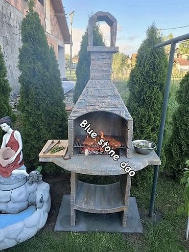 kamin pec na drva: Vrtni roštilj/pečenjara od dekorativnog kamena - Izrađen od livenog — 1