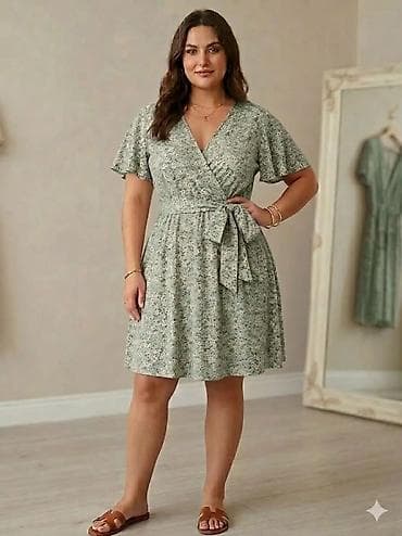 h patike: Žensko letnje haljina na preklop – mini/midi dužina, kratki lepršavi — 2