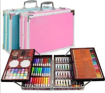 Set za crtanje u metalnom koferu roze i plavi Set za crtanje u