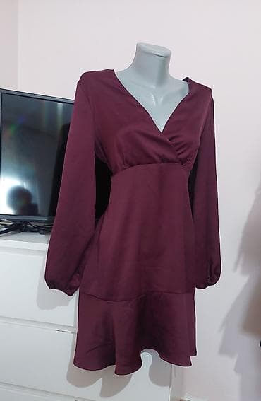 bordo kaputi zenski: Bordo mini haljina sa dugim rukavima - Elegantna haljina u bogatoj — 2