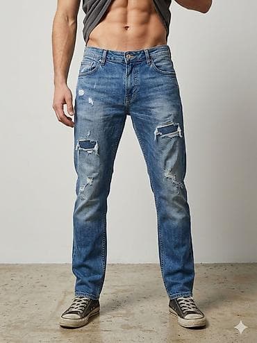 bluza s: Muške farmerke – plavi denim sa „distressed“ efektom - Kroj: ravan — 1