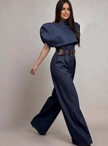 torebki doca: Ženski set – tamnoplavi top sa naglašenim ramenima + široke pantalone — 1