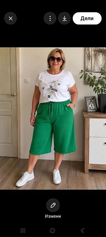 Zelene ženske bermude/široke šorts-pantalone - Kroj: široke nogavice