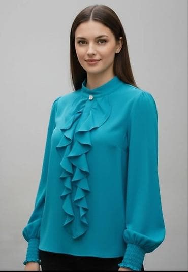 Haljine: Elegantna ženska bluza u tirkiznoj boji. - Materijal: lagan, lepršav — 1