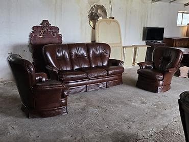 krevet trosed: Trosed + dve fotelje – komplet garnitura od prirodne kože - — 8