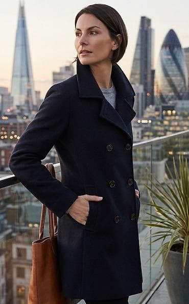 Ženski mornarski kaput – crni duplo kopčanje - Klasičan kroj sa rever na lalafo.rs Ženski mornarski kaput – crni duplo kopčanje - Klasičan kroj sa rever