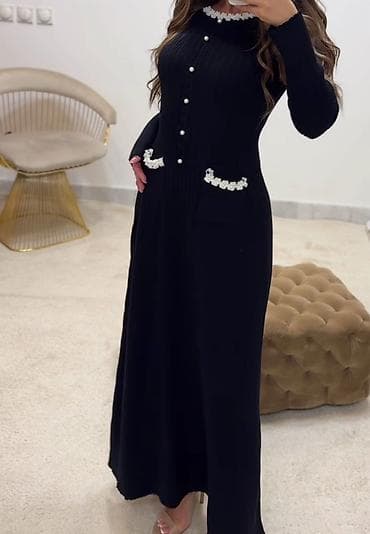 haljina 48: Elegantna duga pletena haljina – crna trikotaža/Viskoza za S do L - — 3