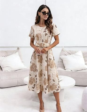 lisca: Ženska midi haljina s floralnim printom i pojasom - Kroj: A‑linija — 2