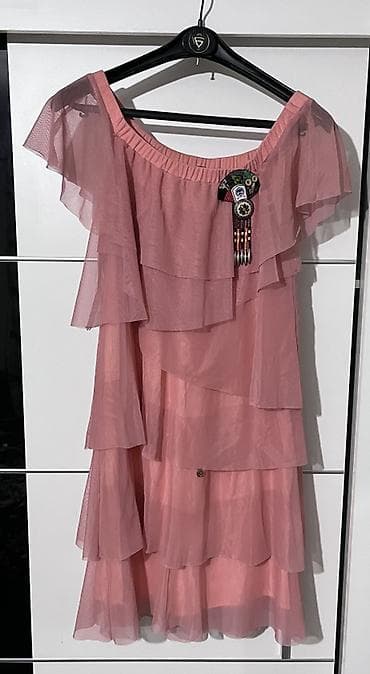 Dukserice: Ps fachion Ružičasta ženska haljina od tila, romantičnog kroja sa više — 1