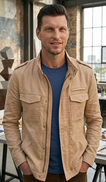 duks za trcanje: Muška jakna u bež boji, casual/military stil - Materijal: lagan — 1