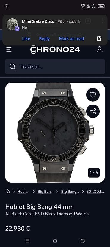 cena cartier narukvice: HUBLOT Big Bang – crni sportski hronograf, 44 mm - Prečnik kućišta — 4