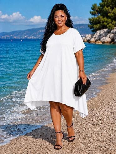 Lepršava letnja haljina A-kroja sa kratkim rukavima - Model: široka
