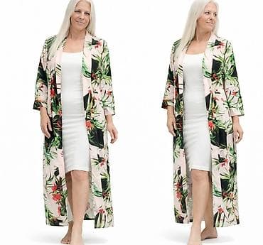 Dugi kimono sa tropskim printom - Model: lagani, dugi kimono/ogrtač