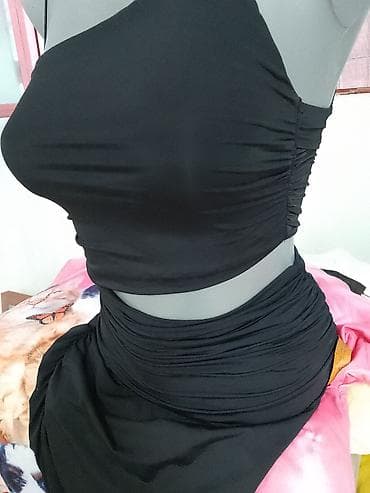 zara pantalone crne: ZARA haljina – crna, asimetrična - Model: duga haljina s jednim — 2
