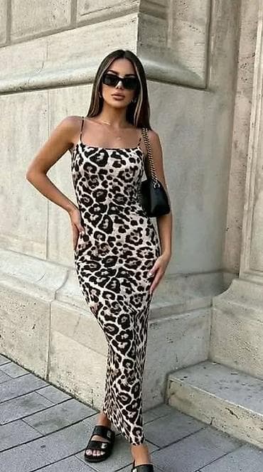 Haljina sa leopard printom,duga. - Model slip haljina sa tankim