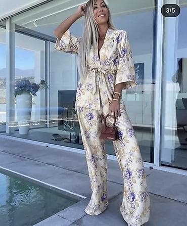 apple beograd: Damski komplet – kimono bluza i široke pantalone sa cvetnim dezenom. - — 3