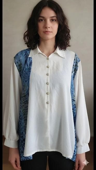 Košulja sa dugmadima – bela sa plavim šarenim panelima - Model
