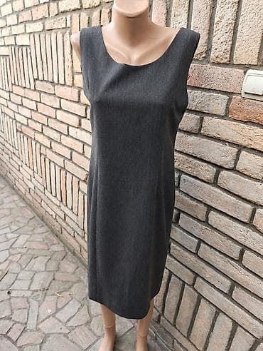 midi haljina: Haljina bez rukava, klasičnog kroja, tamnosiva sa diskretnim prugama — 1