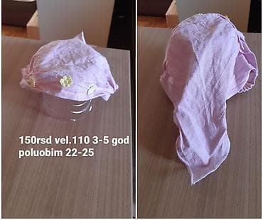 lutka beba 60 cm: Dečja marama/kapica za glavu – svetloružičasta sa dekorativnim žutim — 1