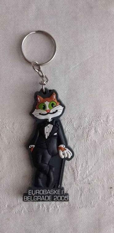 kofer za mikrofon: Privezak za kljuceve Eurobasket Belgrade 2005, gumeni lanac 5 cm.kao — 1