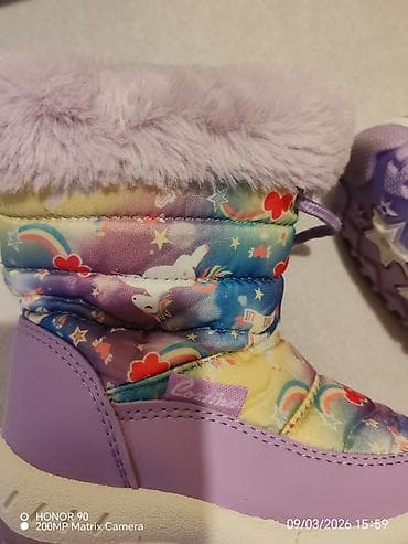 dm patike za vodu: Dečije zimske čizmice – ljubičaste, šareni print (jednorog, zvezdice — 4