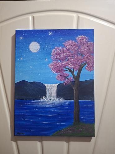 Daske za peglanje: Ručno rađena slika – akril na platnu - Motiv: mesečev pejzaž sa — 2