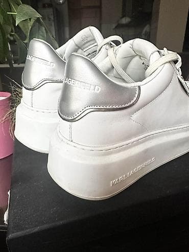 mona torba prevrnuta koza: Karl Lagerfeld bele kožne patike sa platformom - Model: niske patike — 3