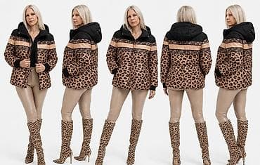 Ženska zimska jakna sa animal printom (leopard) i ukrasnim prugama. -