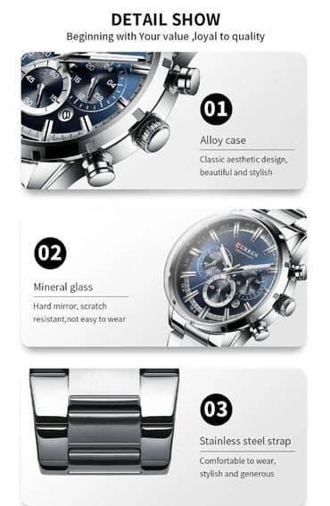 srebrna ogrlica sa krsticem: Classic watch, Curren, Male — 4