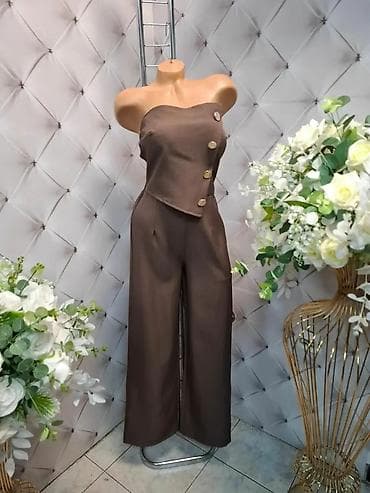 ženski kombinezoni h: Elegantni ženski kombinezon bez naramenica - Kroj: ravne, široke — 2