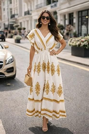 svetlece pidzame cena: Boemska maxi haljina sa etno vezom - Kroj: duga, lepršava maxi — 3