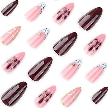 set za negu noktiju: Set presovanih noktiju – kolekcija „Bordo & Puder Pink“ sa — 2