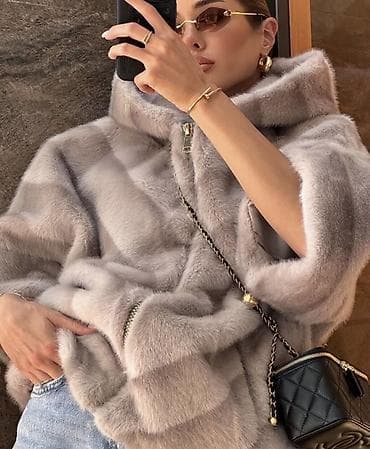 Luksuzna ženska bunda s kapuljačom – svetlosiva/bež nijansa - — 4