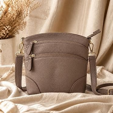 Ženska kožna crossbody torba – taupe/neutralna nijansa - Materijal