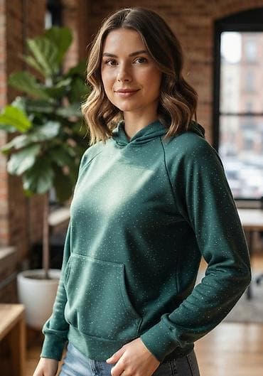 laura t: Zeleni ženski duks s kapuljačom - Boja: smaragdno zelena sa sitnim — 1