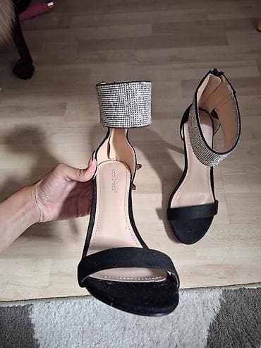 sandale animal print: Elegantne ženske sandale na štiklu - Boja: crna sa srebrnim, sjajnim — 5