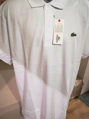 pantalone za punije: Nova muska pamucna markirana majica sa kragnom Lacoste Bela 4XL 5XL — 4