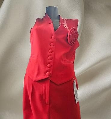 pantalone za posao: Crveni ženski komplet, prsluk i pantalone. 36-42 — 1