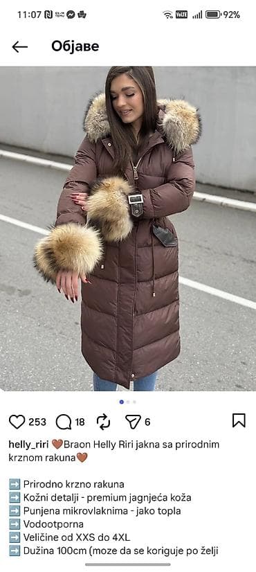 jakna svicarski znak: Helly Riri duga ženska jakna – braon, sa prirodnim krznom rakuna - — 2