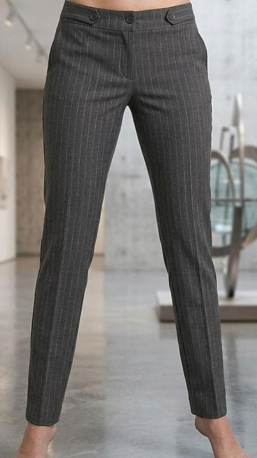 pantalone sa perjem: Ženske poslovne pantalone – tamnosive sa finim prugama - Kroj — 1