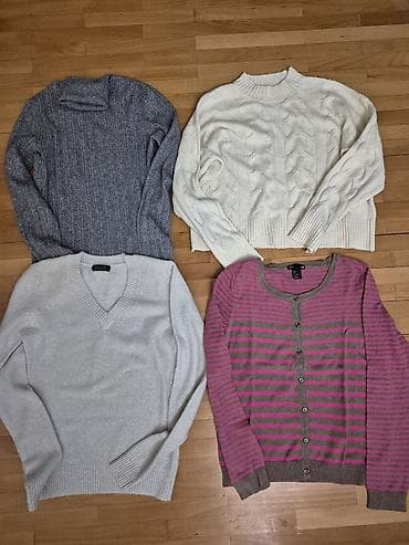obuca ruma: Ženski džemperi i kardigan – set od 4 komada - Sivi rebrasti džemper — 1