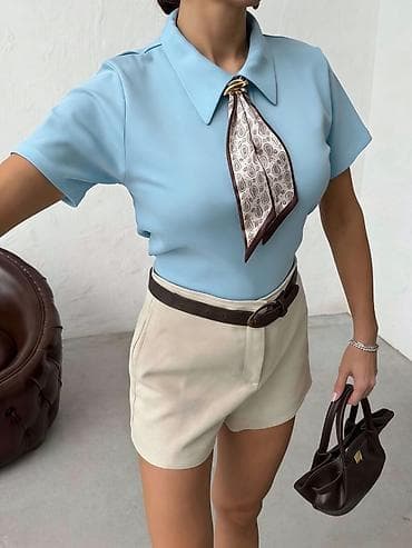 azra majica: 💫Ženska polo majica sa kratkim rukavima i ukrasnom maramom
✅2000 din — 2