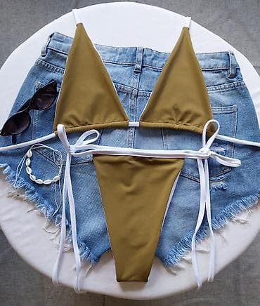 speed kupaci: Dvodijelni bikini set – maslinasto zeleni sa belim detaljima - Gornji — 6