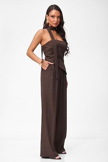 braon baletanke: 🔥Elegantni ženski kombinezon sa asimetričnim gornjim delom i širokim — 3