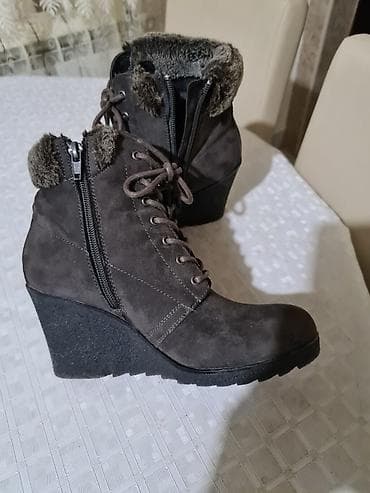 Oksfordice: Ženske zimske čizme na punu petu (wedges) - Boja: tamno — 3