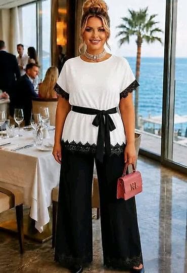 patike s: Ženski komplet – bluza i pantalone sa čipkom ✨ Komplet za punije ✨ — 3