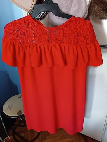 bluze svecane: Crvena haljina sa čipkom i karnerom - Elegantna koktel/večernja — 9