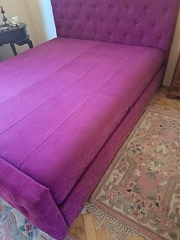 jysk ormari za hodnik: Tapacirani bračni krevet – ljubičasti baršun - Dimenzije ležajne — 6