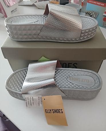 kaubojke zenske: Srebrne ženske papuče ELLY SHOES - Model: klizne papuče sa širokim — 1